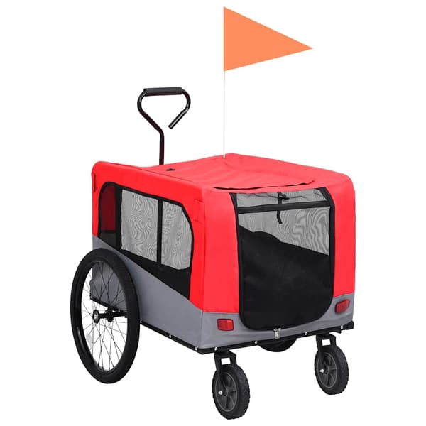 vidaXL kæledyrstrailer til cykling og løb, rød og grå
