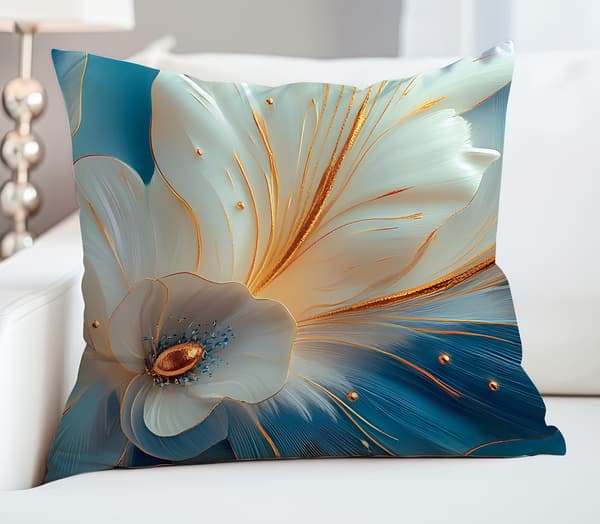 Sengesæt 160x200 SATIN BOMULD digitalprint blomster blå baggrund