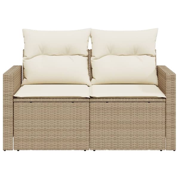 vidaXL Trädgårdssoffa med kuddar, 2-sits, beige, polyrotting