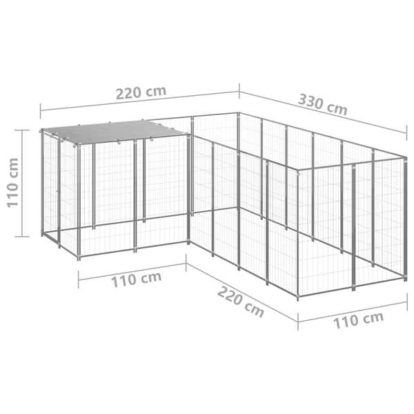 vidaXL Hundbur silver 4,84 m² stål