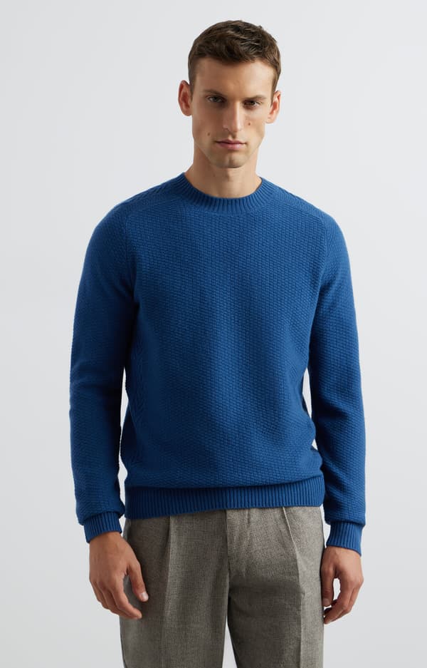 Mikromønstret sweater med rund hals L
