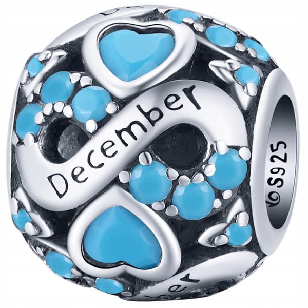 Berlocker december månad silver pr 925 pärla blå zirkonpärlor