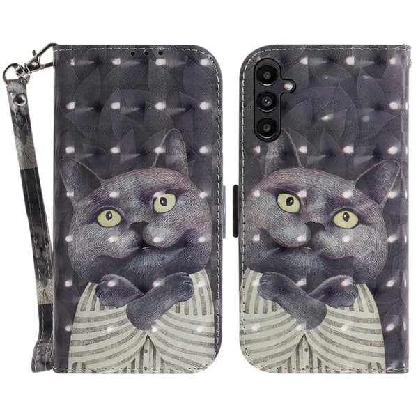 Flip cover til Samsung Galaxy A25 5G, Pung, Kat, grå + 9H glas