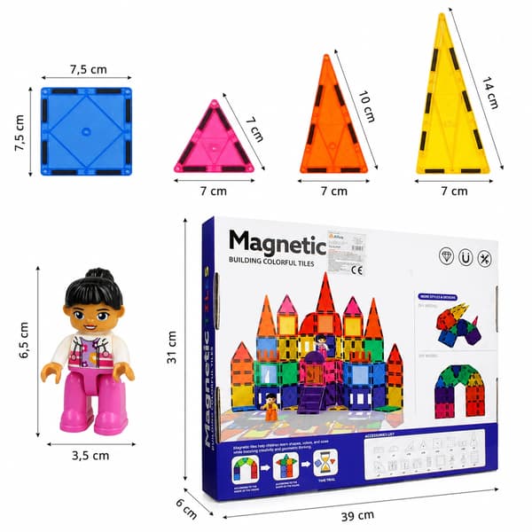 MAGNETISKE UNDERVISNINGSKLODDER KREATIVE STORE 3D-BYGGEPANELER 96 DELE