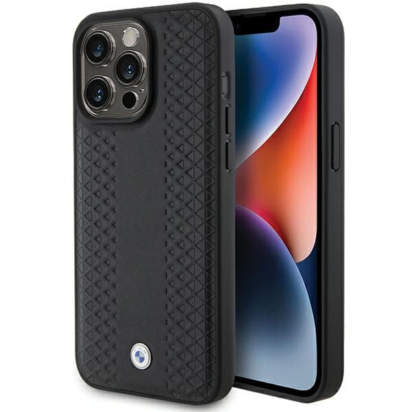 BMW Læderetui med Diamantmønster til iPhone 15 Pro Max, Sort