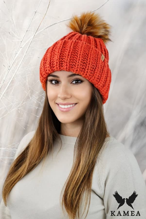 NEREA vinterhue, tyk vævet, orange farve