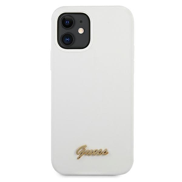 Guess Metal Logo Script-skal till iPhone 12 mini, vitt