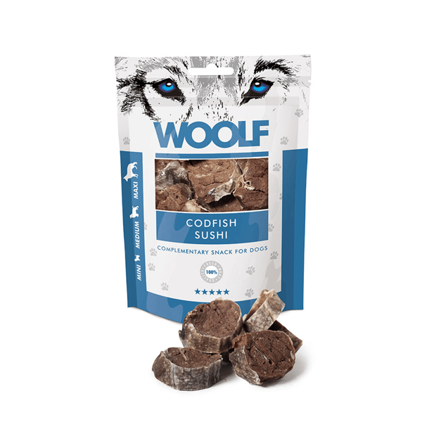 Woolf hundgodis Codfish Sushi Mini Medium Maxi ras 100g