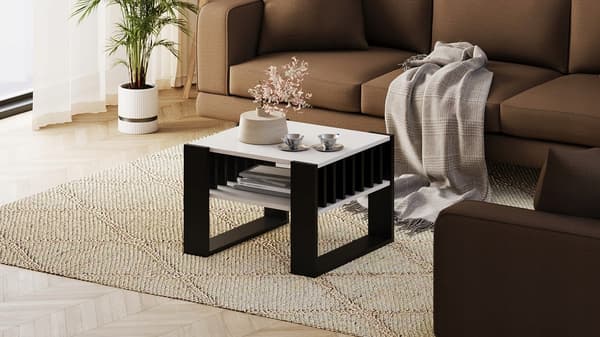 Sofabord med lameller 55x55 hvid/sort loft