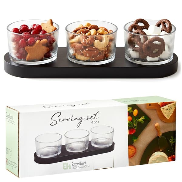 Glas snackskålar på bricka 4 delar