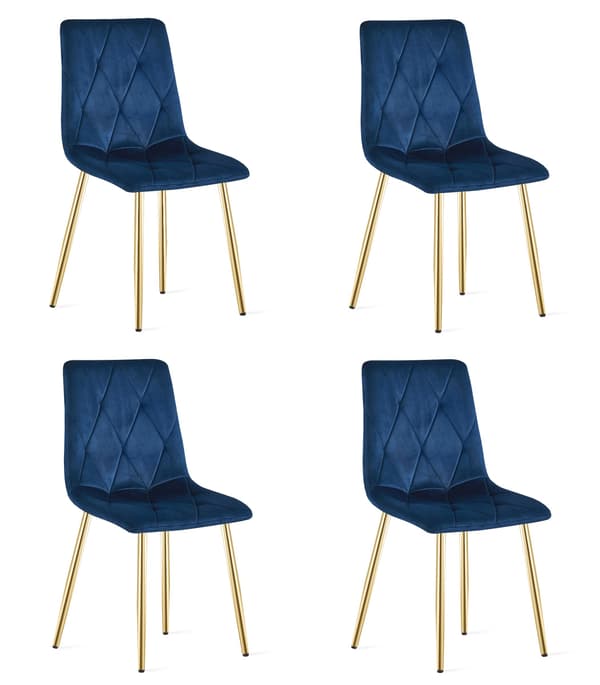 LIBRA stol - marineblå fløjl / guldben x 4