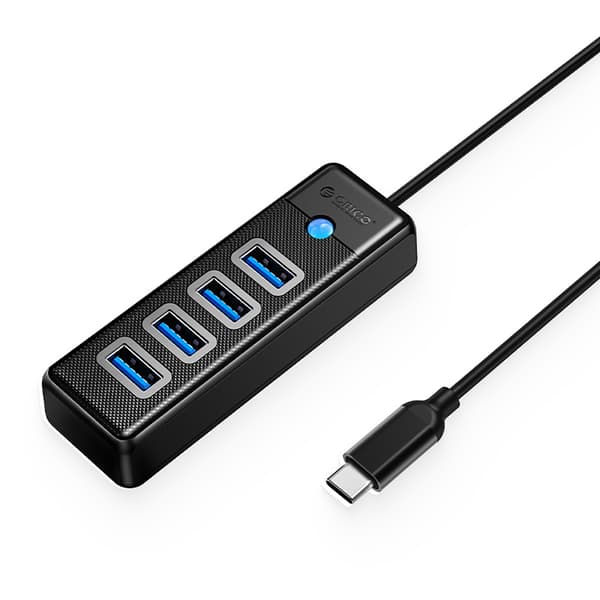 PW4U-C3 USB-C - 4x USB-A -jakaja - musta