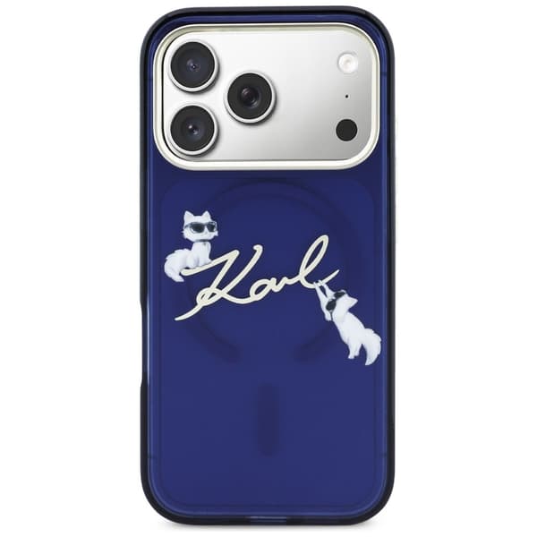 Karl Lagerfeld IML Choupettes KarlScript Logo MagSafe-etui til iPhone 17 Pro Max, blå