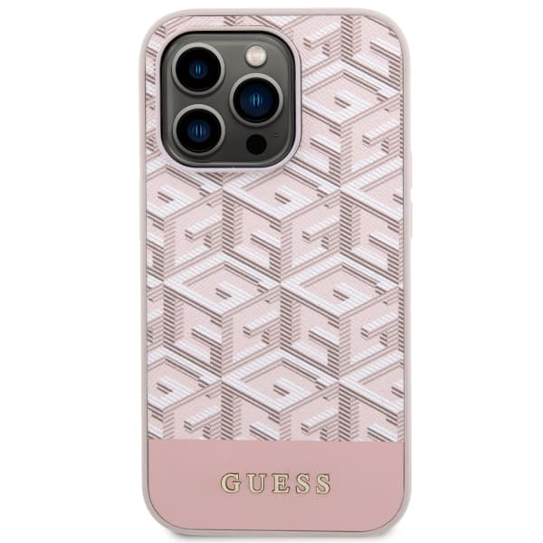Guess GCube Stripes MagSafe-etui til iPhone 14 Pro, lyserød