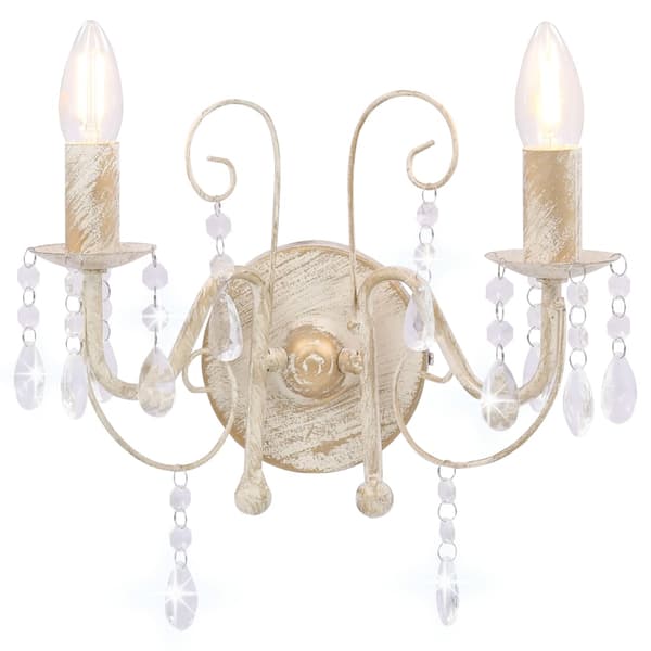 vidaXL Pärlvägglampa antikvit 2 E14-lampor