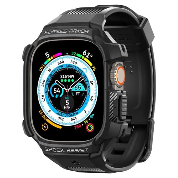 Spigen Rugged Armor Pro-etui med rem til Apple Watch Ultra 49 mm, sort