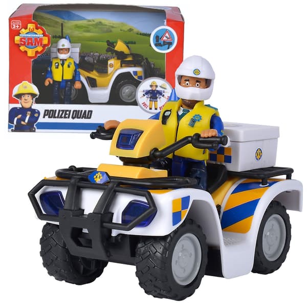 Brandman Sam. Polisfyrhjuling med figur.