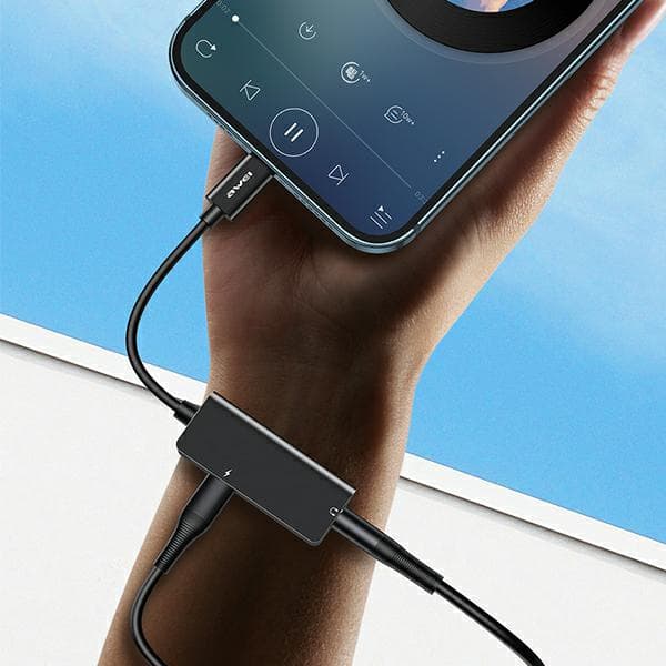 AWEI CL-121 Lightning-Lightning/Jack 3.5 2in1-adapter svart
