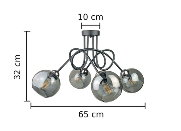 Loftlampe 4xE27 RING SORT/SØLV