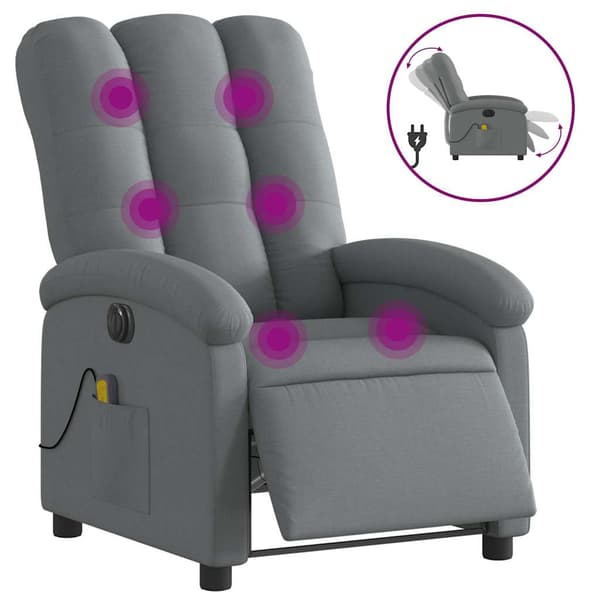 vidaXL elektrisk lænestol med massagefunktion, mørkegrå, stof