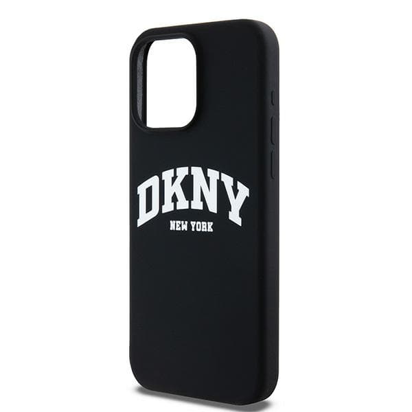 DKNY Liquid Silicone White Printed Logo MagSafe-etui til iPhone 15 Pro Max, sort