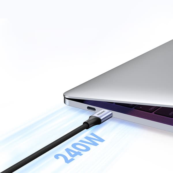 USB-C strømforsyning 240W 5A 2m flettet kabel grå
