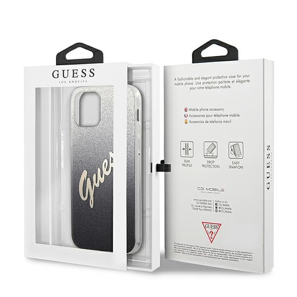 Guess Glitter Gradient Script -suojakuori iPhone 12 minille, musta