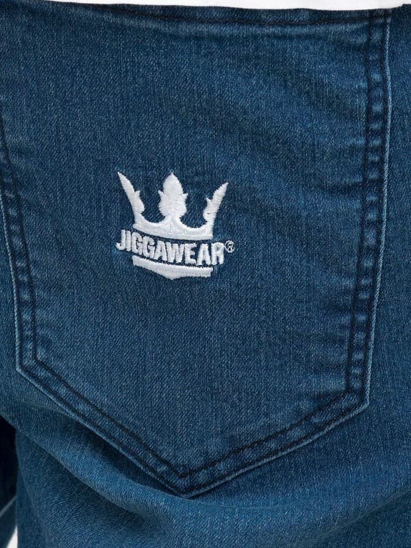 Jigga Wear Crown herrblå ribbade joggingjeans 2XL