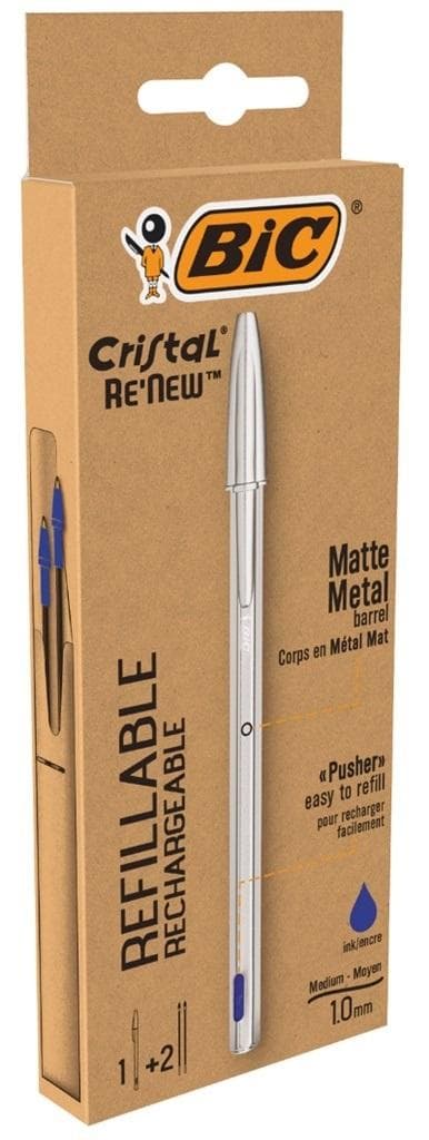Cristal Re'new Metal Blå Kuglepen + 2 Refills