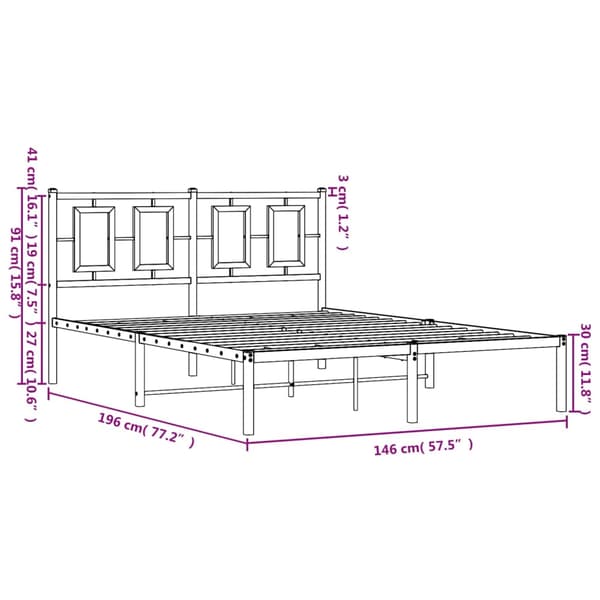 vidaXL metalsengestel med hovedgærde sort 140x190 cm