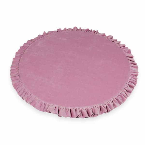 Legemåtte til børn 100 cm rund med flæser, fløjlsblød pink