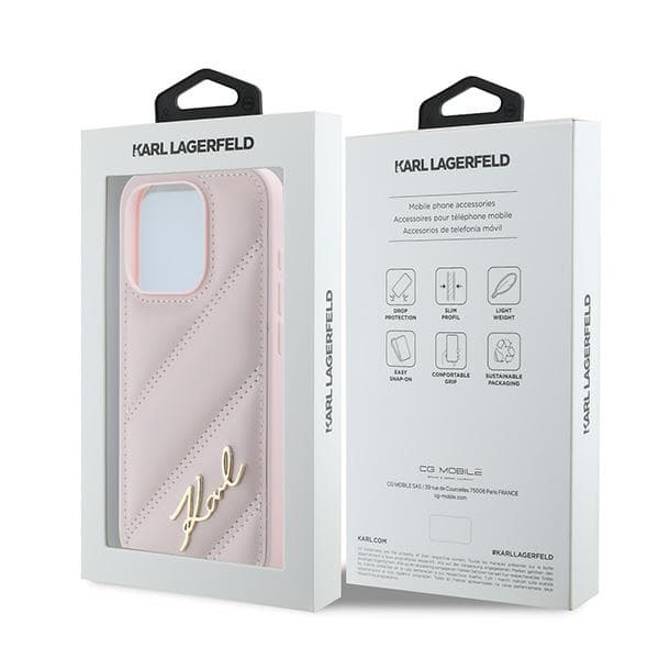 Karl Lagerfeld Diagonal Quilted Script -suojakuori iPhone 15 Pro Maxille, pinkki