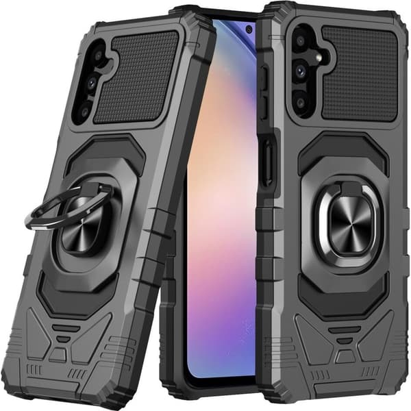 Etui til Samsung Galaxy S23 FE, armeret med stativ og plade til holderen, sort