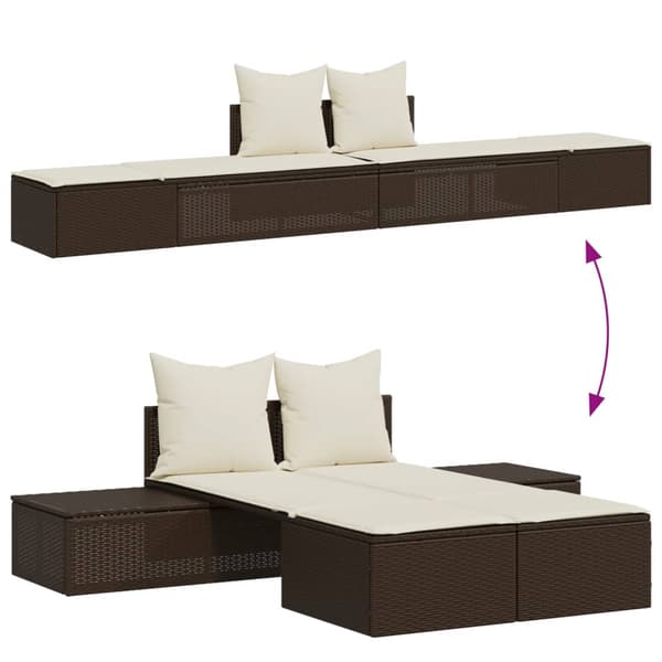 vidaXL dobbelt dagseng med hynder, brun, polyrattan