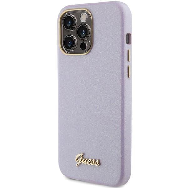 Guess Glitter Glossy Script-skal till iPhone 15 Pro, lila/lila