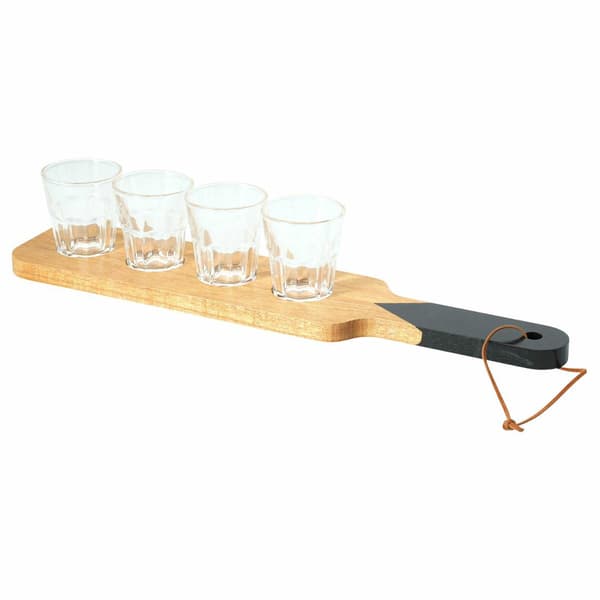 Sæt med shotglas med træbakke