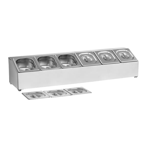 Displaystativ til 6x GN 1/6 beholdere + beholdere med låg