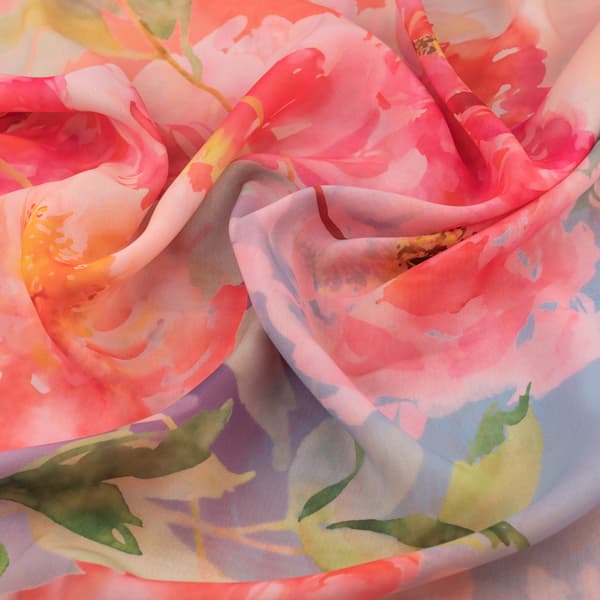 Chiffongtygtyg med blommönster rosa