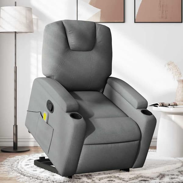 vidaXL Lyftbar massagefåtölj mörkgrå tyg