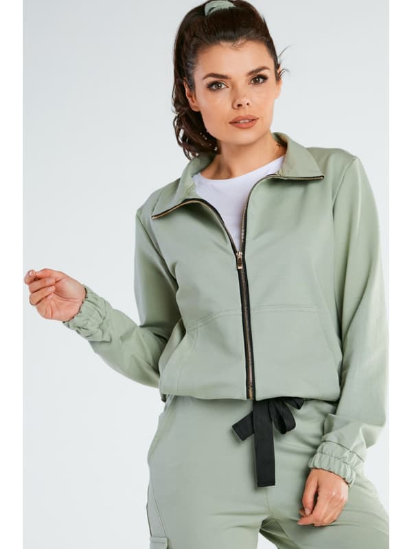 Bomullströja med dragkedja, mintgrön L/XL