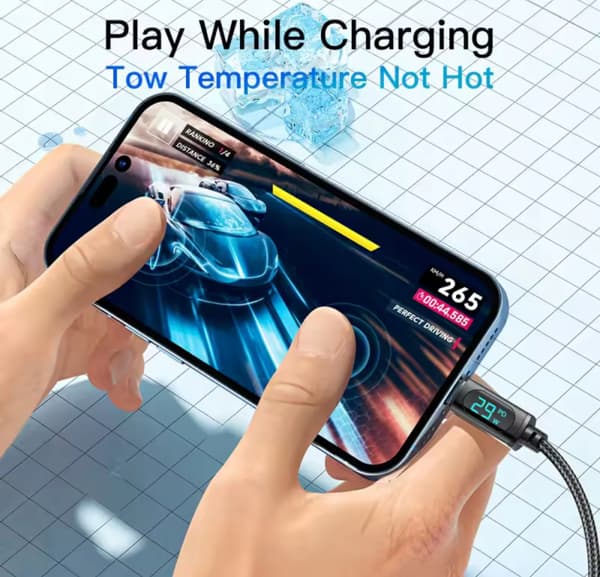 Essager 2m USB C Pd til belysningskabel til iPhone wattmeter LCD Fast 29W