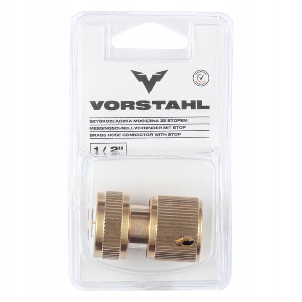 Messing lynkobling med stop til haveslange 1/2” Vorstahl