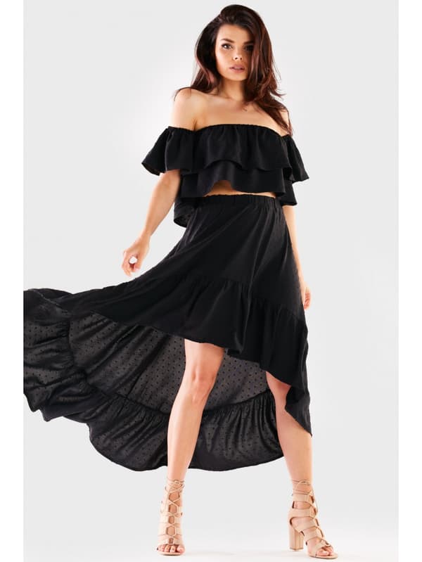Sommer, luftig bluse, spansk stil, sort L/XL