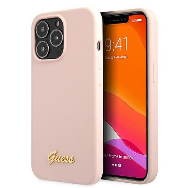 Guess Silikone Script Guld Logo MagSafe-etui til iPhone 13 Pro / 13, lyserød/lyserød