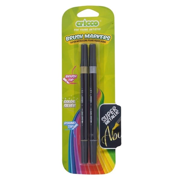 Dobbeltsidede metalliske penselpenne, 2 farver