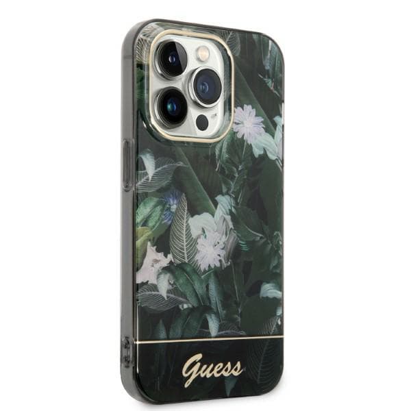 Guess Jungle Collection-etui til iPhone 14 Pro Max, grøn