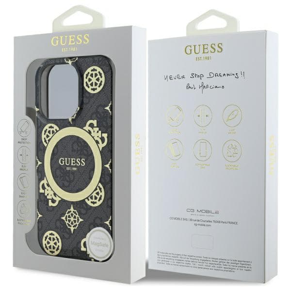 Guess IML Peony On 4G Background MagSafe-etui til iPhone 16 Pro Max, sort
