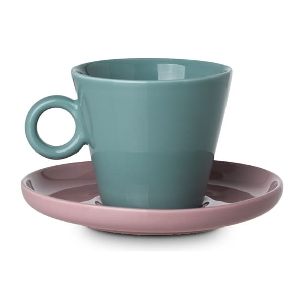 Grädde cappuccinokopp 200 ml turkos med rosa fat