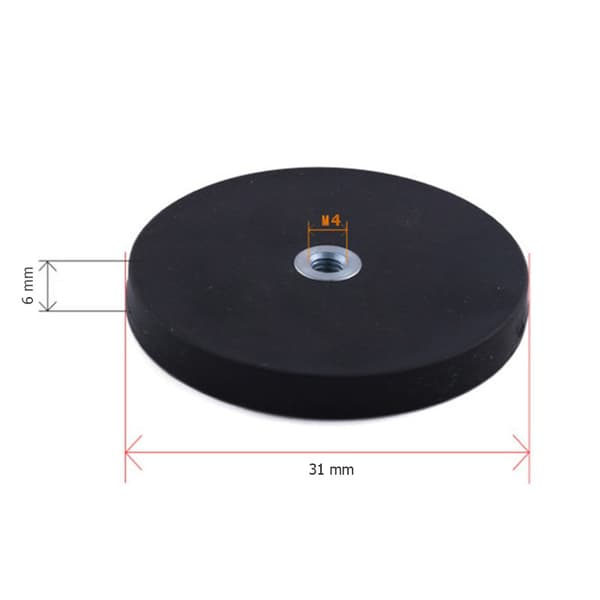 Magnetisk holder M4 gevind gummikop 31x6 mm