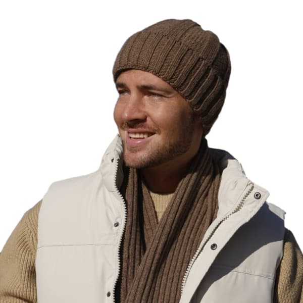 BEN herrhatt - brun, 80% ull, ribbad mudd